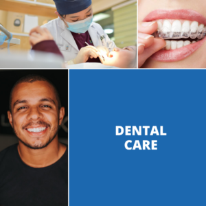 A collage of senior dental care services