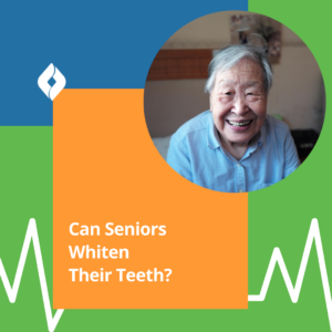 A smiling senior citizen wondering about whitening aging yellow teeth