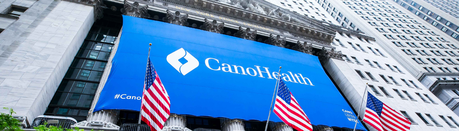 Photograph of Cano Health NYSE banner